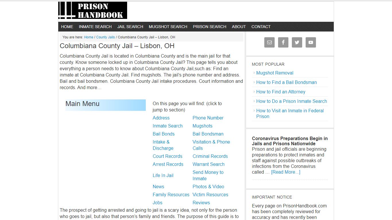 Columbiana County Jail – Lisbon, OH - Prison Handbook